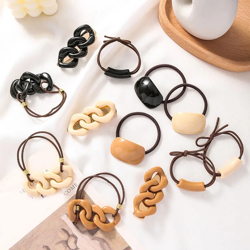 Matte Wood Grain Hair Rope Geometric Arc Elastic Hair Bands Rings Camber-shaped Scrunchies Women Girls Ponytail Hair Accessories