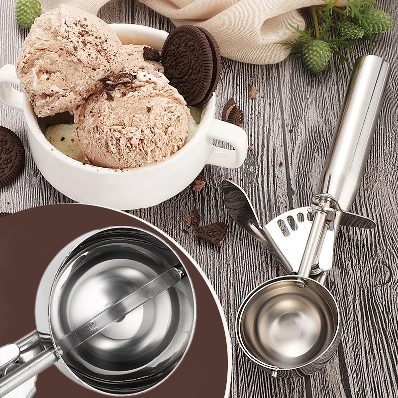 Stainless Steel Ice Cream Scoop Tool Cookie Scoop Icecream Spoon Ice Ball Mold Yogurt Dough Meat Watermelon Spoon Kitchen Gadget