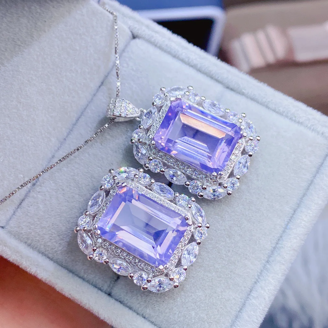 

luxurious Engagement Wedding Jewelry Sets 925 Sterling Silver Lavender Quartz Amethyst Ring Pendant For Women