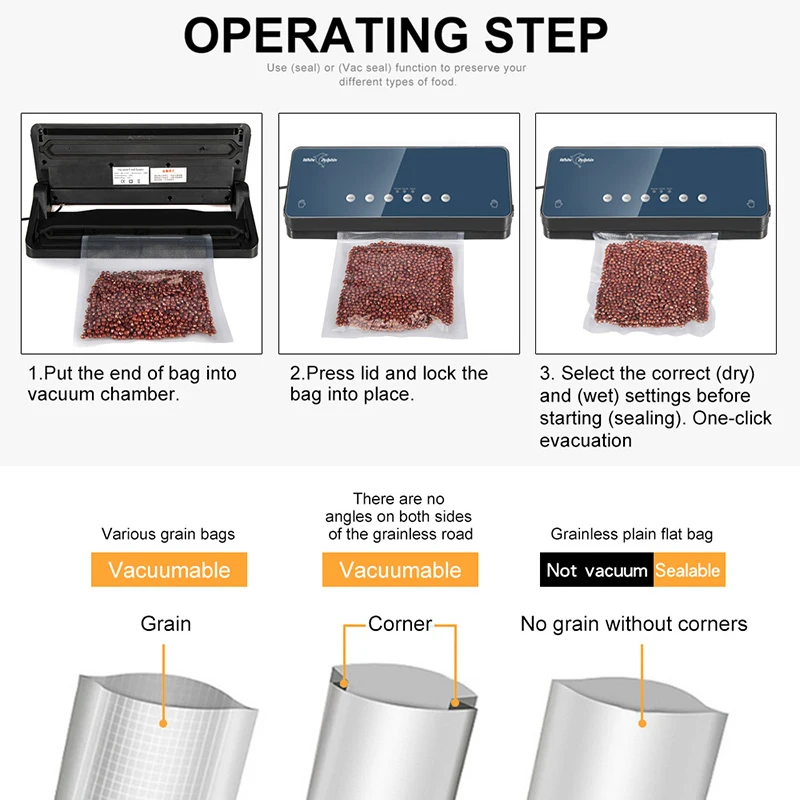 ปลาโลมาสีขาวแบบพกพาเครื่องซีลสูญญากาศฟรี10Pcs เครื่องซีลบรรจุภัณฑ์เครื่อง