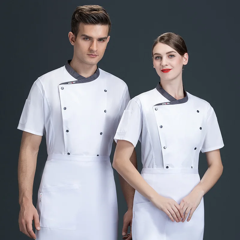 Summer Thin Hotel Catering Restaurant Kitchen Breathable Work Clothes Short Sleeve Food Service Tops Clothing Chef Uniform