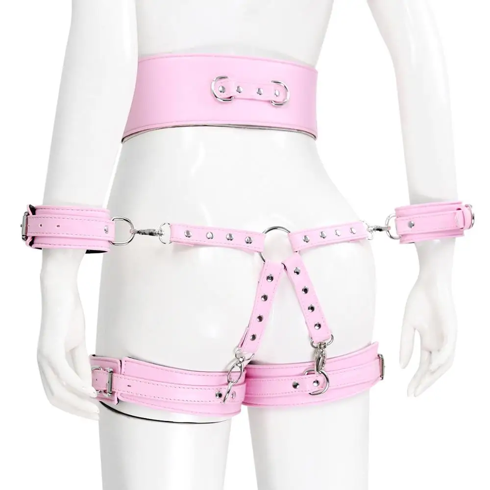 Thierry SM Bondage Set Include Waistband, Wrist & Thigh Cuffs, Cross Buckle, Adult Games Restraints Handcuffs Leg Cuff Sex Toys