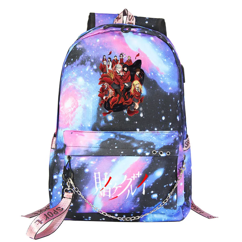 Anime USB Schoolbag Kakegurui Jabami Yumeko Laptop Backpack Travel Shoulder Bags With Key Chain