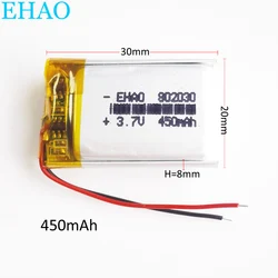 3.7V 450mAh akumulator litowo-polimerowy Li-Po 802030 do kamery Mp3 Bluetooth GPS