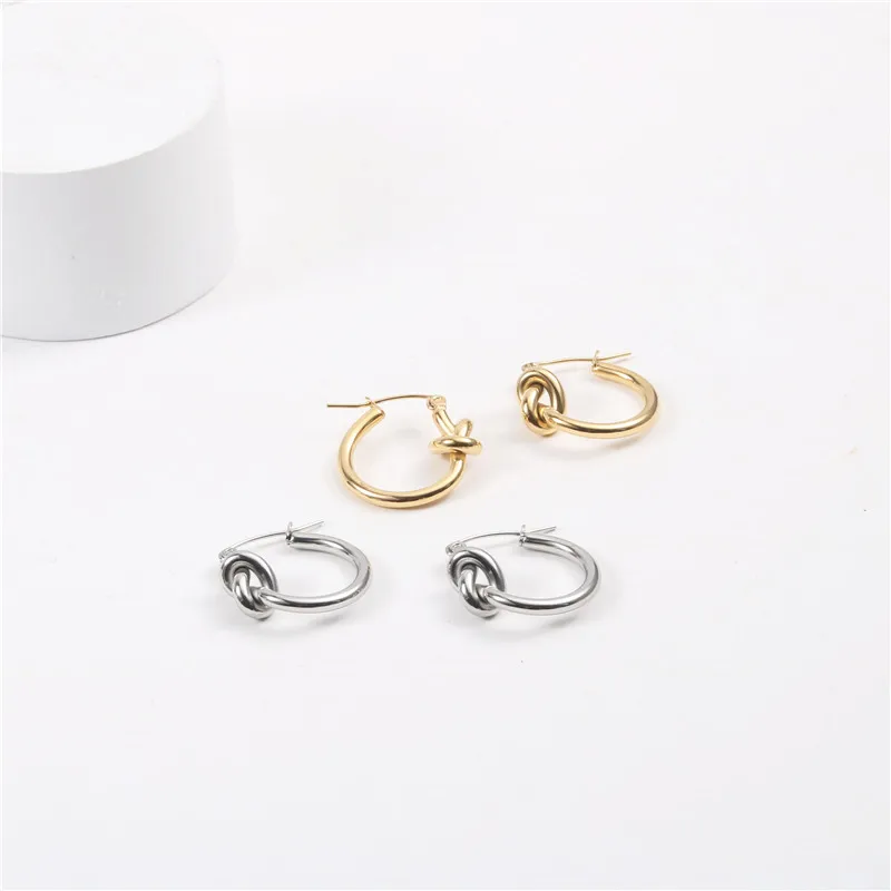 

Joolim Jewelry High End PVD Wholesale No Fade Fashion Cute Knot Circle Clip Stainless Steel Earring For Women