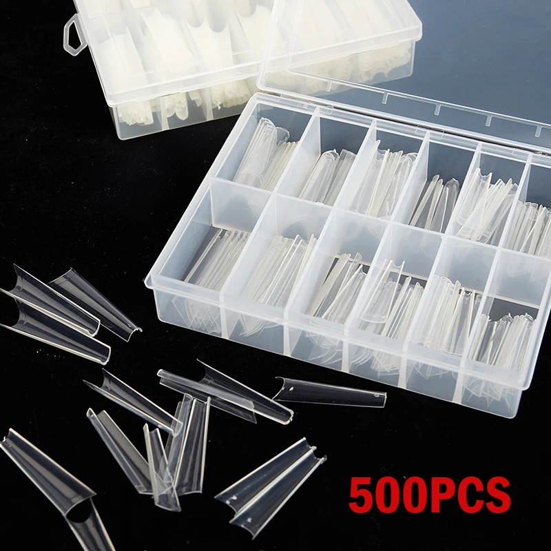 500pcs/Bag XXL Extra Long Coffin Nail Tips Half Cover Press Clear Fake Nails