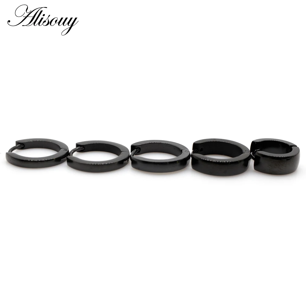 Alisouy 2pcs Small Hoop Earrings Women Men Circle Round Clip Earrings High Polish Stainless Steel Ear Piercing Bijoux Jewelry