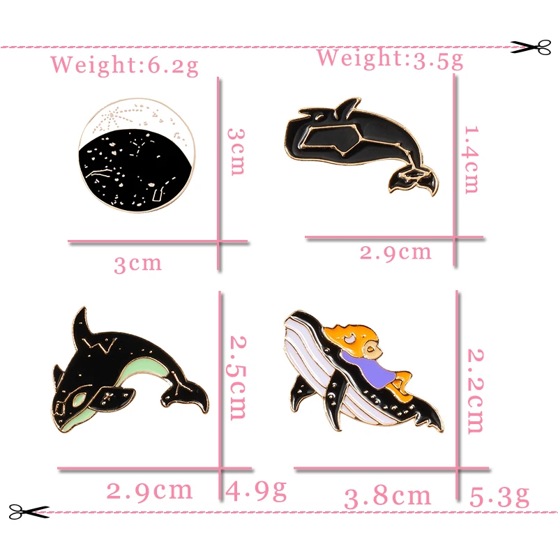 Romantic Constellations Lonely Alice Whale Shark Starry Moon Pin Brooch Enamel Lapel Pins BackPack Badge Brooches Cute Jewelry