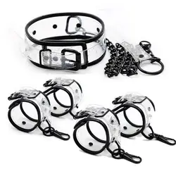 Transparent SM PU Leather Adjustable Handcuffs Restraints Ankle Cuff Bdsm Bondage Slav