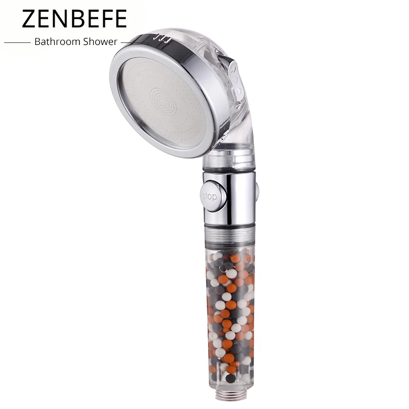 ZENBEFE One Key To Stop Shower Head Water Saving Handheld Shower Adjustable 3 Function High Pressure Spray Nozzle For Bathroom