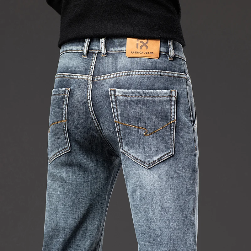 Calça jeans quente de lã masculina, estilo clássico, casual para negócios, ajuste regular, calça jeans stretch grossa, marca masculina, inverno, nova