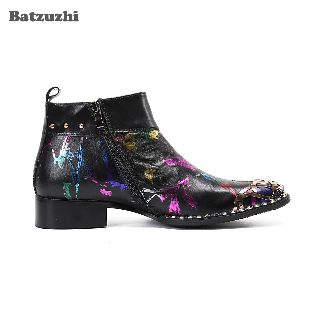 Batzuzhi Luxury Handmade Men's Boots Personality Fashion Multi Genuine Leather Ankle Boots Men Party Boots, US6-US12