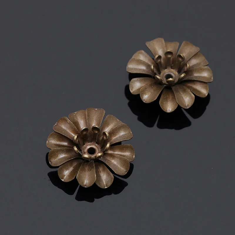 Mibrow New 20pcs/lot 6 Colors 14*5mm Copper Flower Bead Caps Flower Filigree Loose Spacer Beads End Caps For DIY Jewelry Making