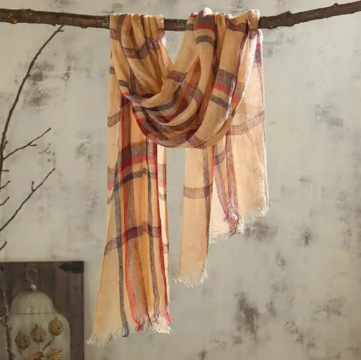 Spring And Summer New Pure Linen Plaid Scarf Women Light And Breathable Sweet Design Lady Shawl Scarves