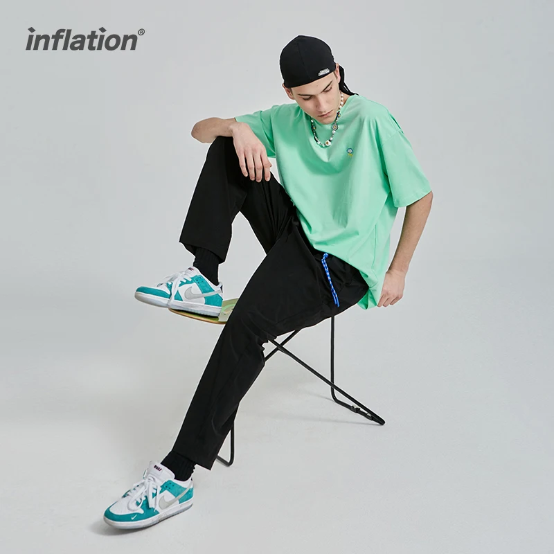 INFLATION Fashion Casual Straight Pant Men Japanese Streetwear Harajuku Vintage Black Suit Pant With Belt Male Trouser Plus Size