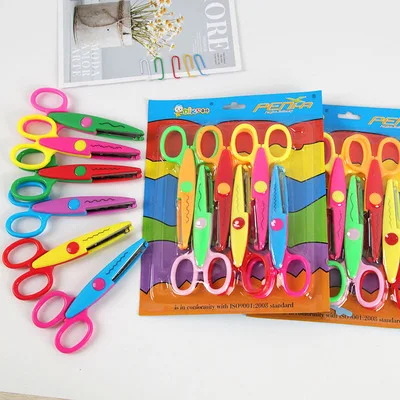 Paper-cut lace scissors set DIY photo album handmade safety children\'s plastic scissors 6-piece set