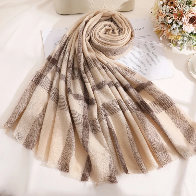 Pure Wool Scarf Women Winter Shawls and Wraps for Ladies 100% Wool Scarves Autumn Stole Large Soft Foulard Femme 200x70cm