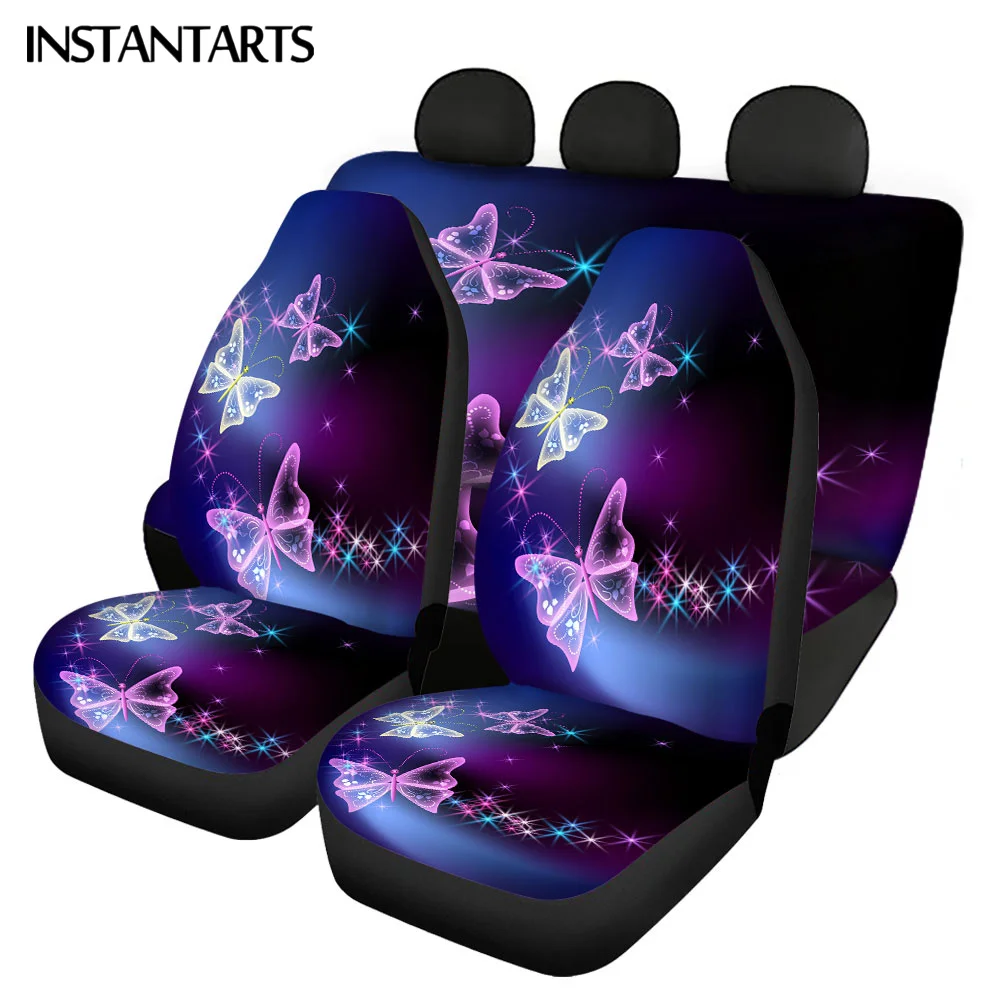 INSTANTARTS Fantasy Butterfly Design Easy Clean Car Protector Vehicle Seat Cushion Universal Front and Back Car Seat Cover Soft