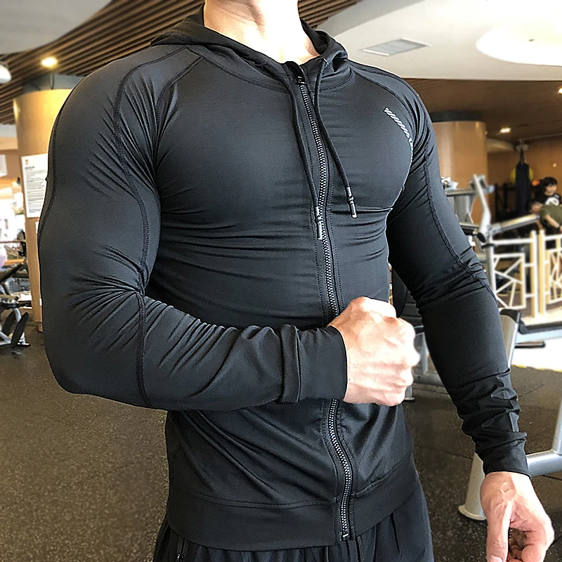 Men Hoodies Gym Sport Running Training Fitness compression elastic bodybuilding Sweatshirt Sportswear Hooded Jacket Hoodies