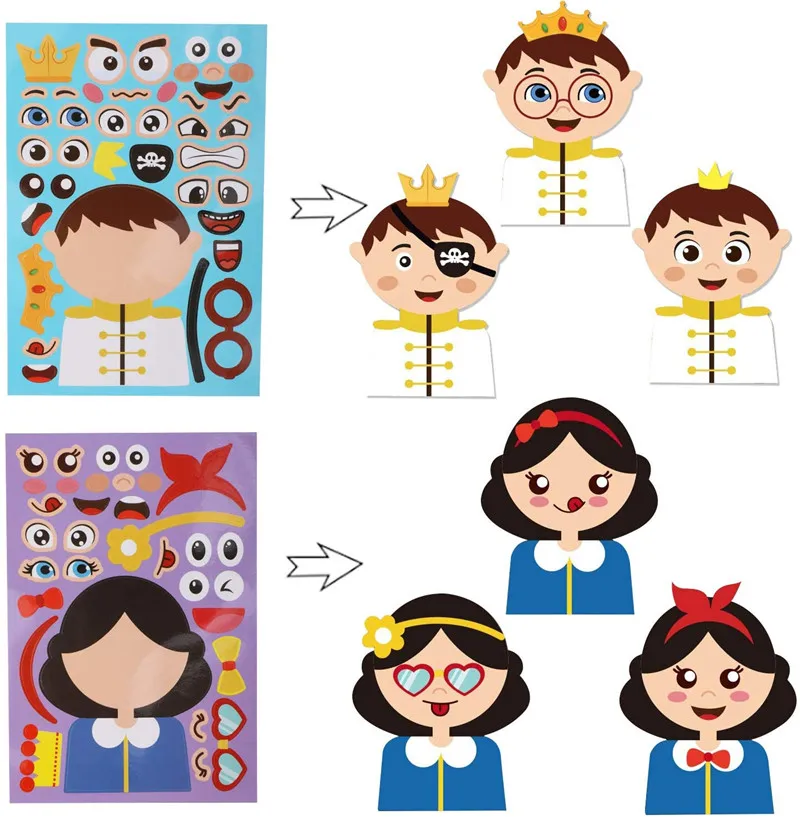 Make A Face Kids Stickers Puzzle Games Princess Costume Animal Assemble Jigsaw DIY Stickers Recognition Training Educational Toy