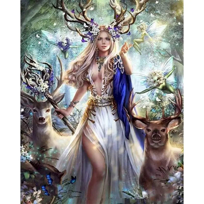 RUOPOTY 60x75cm DIY Frame Painting By Numbers Elf queen and deer pictures by numbers On Canvas Wall Art For Home Decor