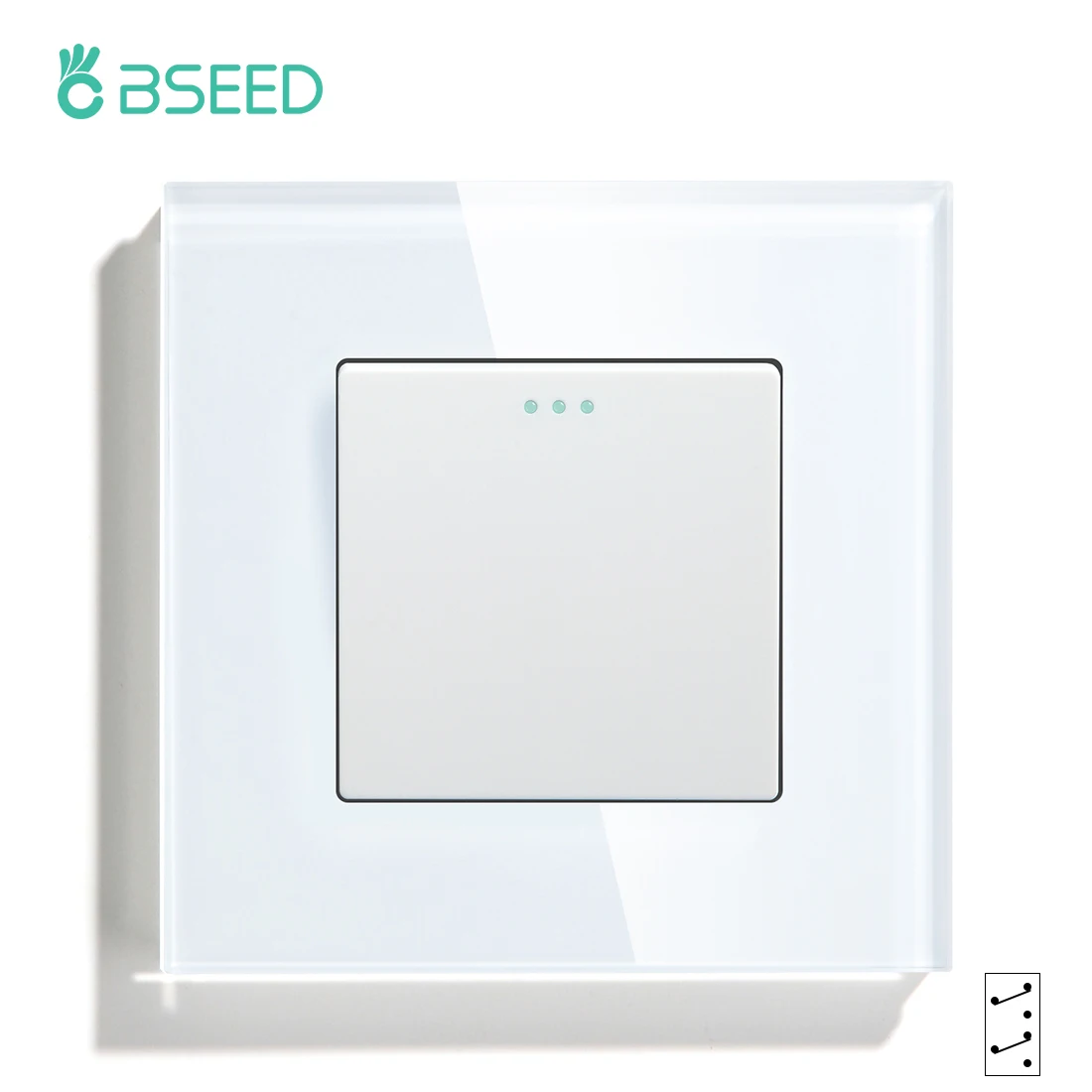 

BSEED Wall Switches Button 1Gang Intermediate Switch Glass Panel Mechanical Switches EU Standard White Black Cross Switch