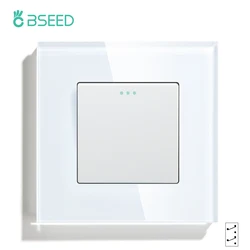 BSEED Wall Switches Button 1Gang Intermediate Switch Glass Panel Mechanical Switches EU Standard White Black  Cross Switch