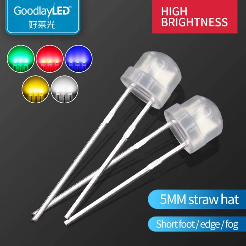 1000PCS 5mm straw hat fog short leg edge white red blue green yellow light-emitting diode LED