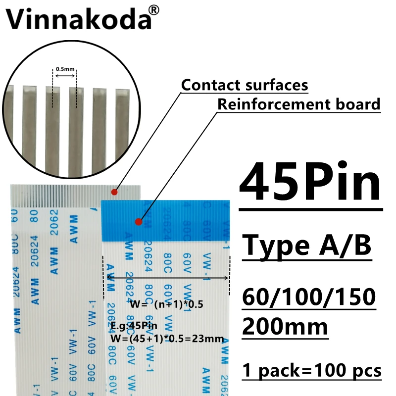 10PCS/100PCS AWM 20624 80C 60V VW-1 FFC-0.5MM-45P TypeA/B 60/100/150/200มม.