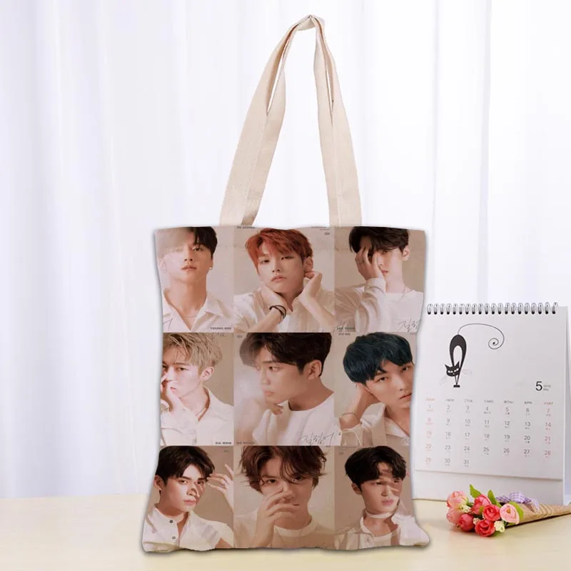 Kustom SF9 KPOP Tas Tote Kain Katun Tas Belanja Bahu untuk Wanita Tas Belanja Dapat Dilipat Ramah Lingkungan 0913