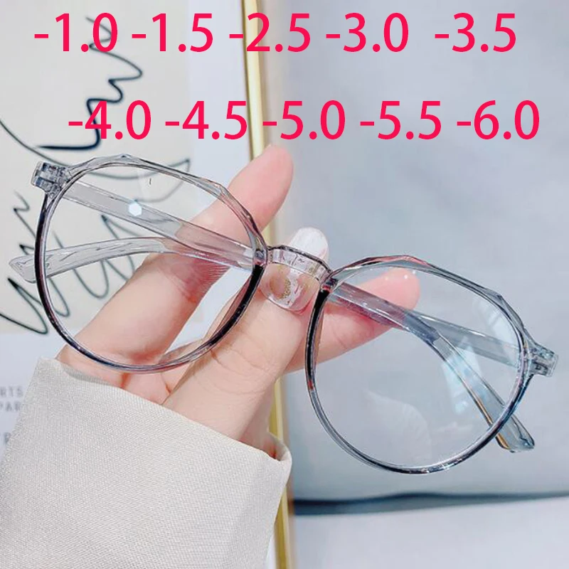 -1.0-1.5 -2.0 -2.5 -3.0 To -6.0 New Three-Dimensional Polygonal Glasses Transparent Colors Frame Student Men Women Oval Eyewear