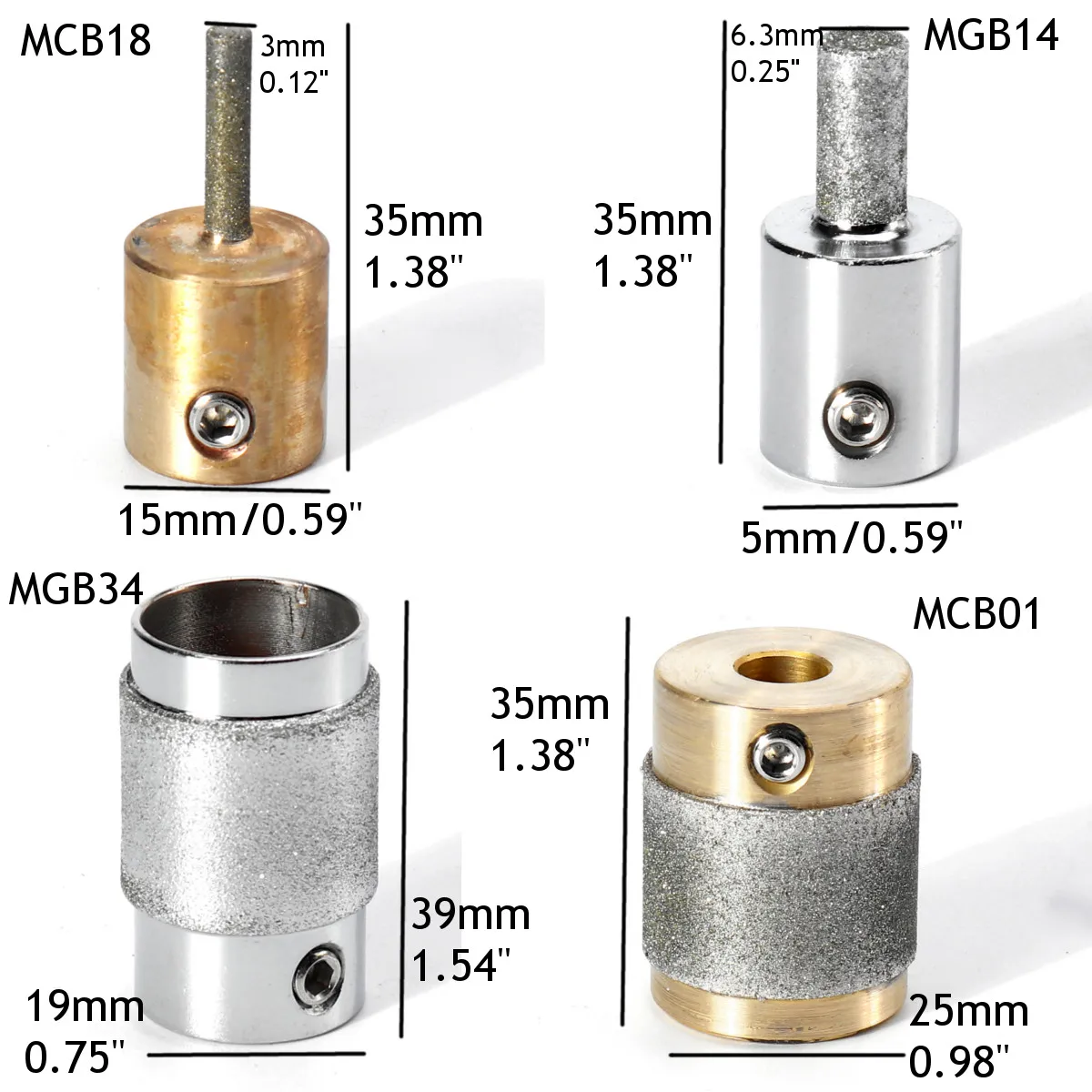 1" 1/4" 3/4" 1/8"" MCB01 MGB34 MCB18 MGB14 Brass core standard grit colored glass grinding machine
