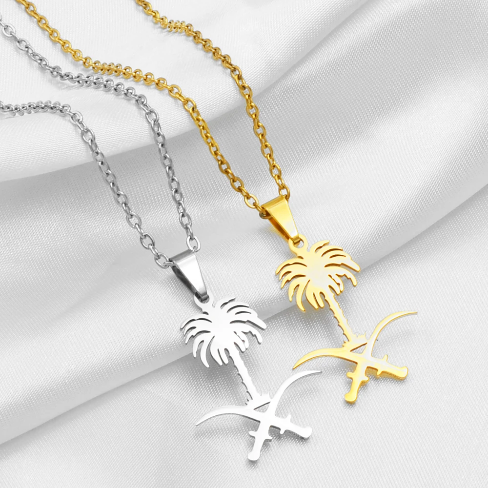 Anniyo Saudi Arabia National Emblem Symbol Pendant Necklace Kingdom of Saudi Arabia Charm Jewelry Women Girls #268921