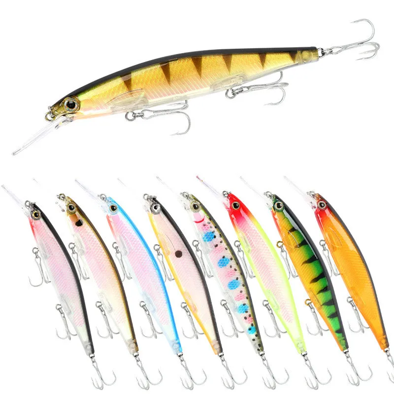 13g quality minnow with short lip shallow diving and three treble hook 12.5cm cheap lure with resin protection layer