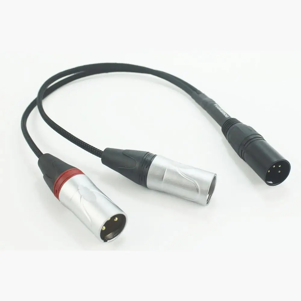 4 Pin XLR to Dual 3 Pin XLR Male Silver Plated Audio Headphone Adapter Cable 1 FT 0.3M Male to Male