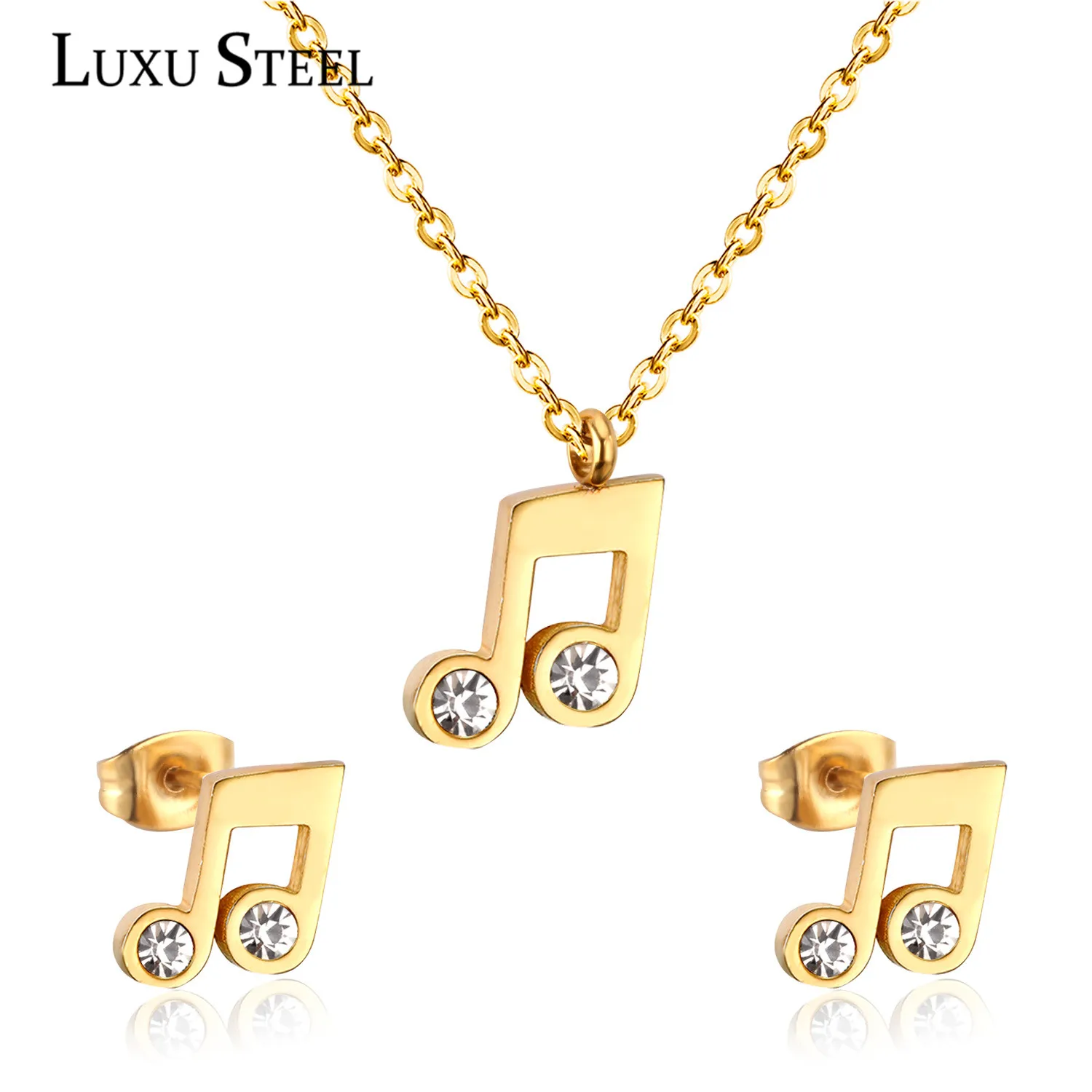 LUXUSTEEL necklace and earring set Stainless Steel Music Note Pendant Necklace Earrings Brinco Party Collars Choker Party