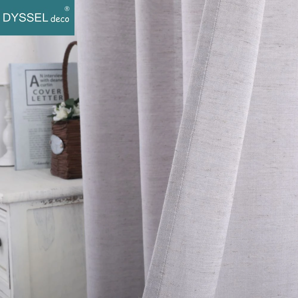 Solid Semi-Sheer Decorative Natural Linen American Style Window Curtains Rod Pocket Grommet Top for Bedroom