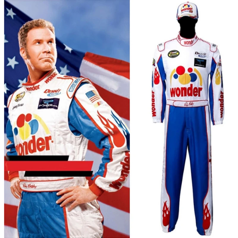 Ricky Bobby Cosplay Jumpsuits Talladega Nights Borduren Hoed De Ballad Van Ricky Bobby Racing Pak Met Cap Halloween Outfits