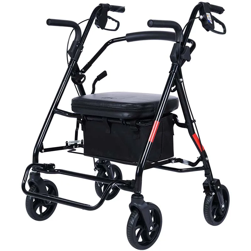 Four-Wheeled Folding Mobility Trolley, Elderly Grocery Shopping Cart, Seniors Roller Walker Can Load 220LBS