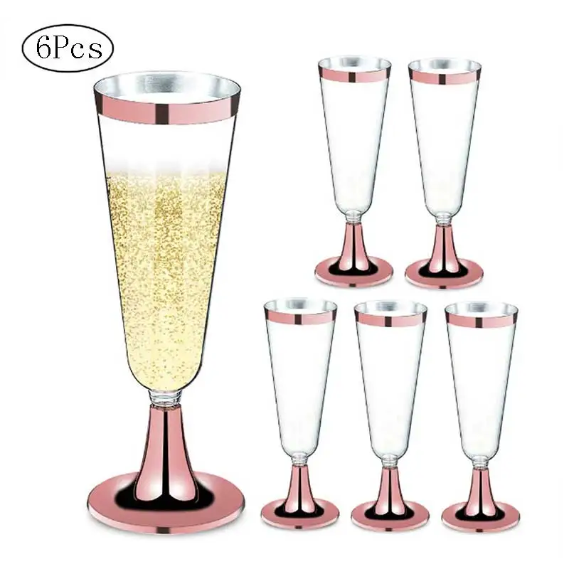 

6pcs 150ml Disposable Plastic Wine Glass Champagne Flute Cocktail Glass Champagne Glass Drinking Utensils For Party