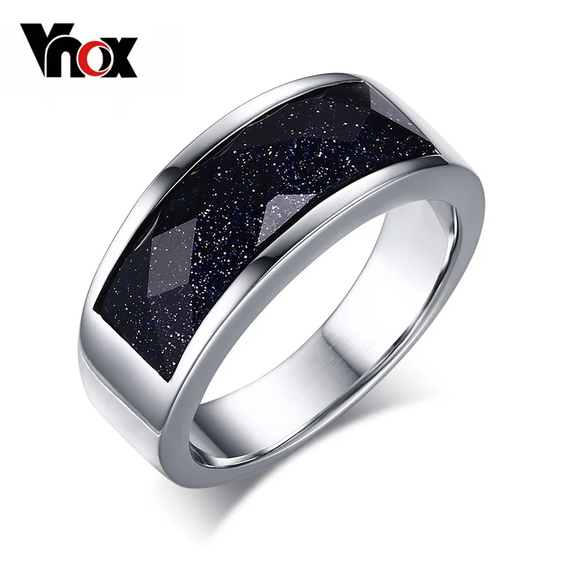 Vnox Unique Blue Gravel Rings for Women Silver Color Starry Sky Stone Rings