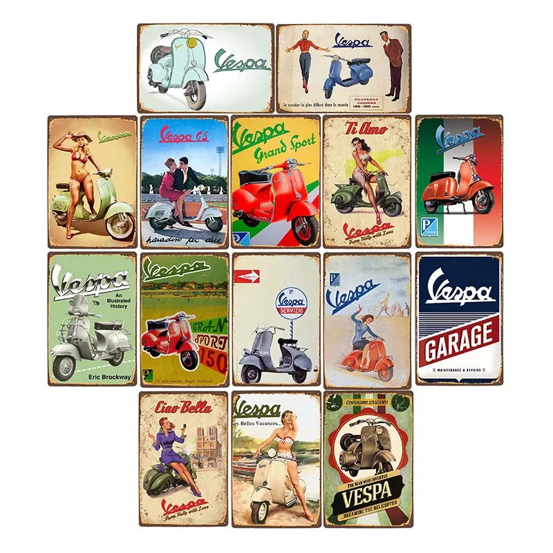 Vespa Retro Metal Tin Signs Motorcycle Plaque Pub Bar Garage Wall Decor Poster Home Decor 20*30 CM