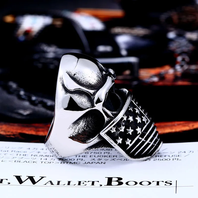 BEIER American Flag Stainless Steel Skull Ring For Man Personality Biker Jewelry Wholesale Factory Price BR8-283