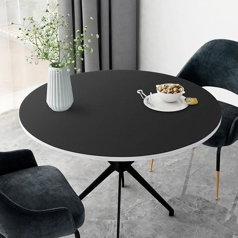 2021 New Silicone Pu Leather Round Tablecloths Desk Pad Solid White Green Black Waterproof Table Covers Mats for Kitchen Dining