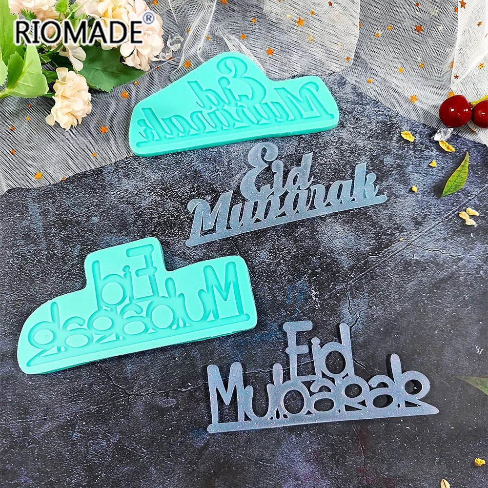 Eid Mubarak Arabic Font Moon Fondant Silicone Mold DIY Resin Clays Gypsum Chocolate Handmade Mould Ramadan Cake Baking Tools