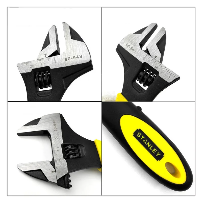 Stanley 1-piece professional wide open bi-material rubber handle adjustable head wrenches spanner inch mm multi tool black Cr-V