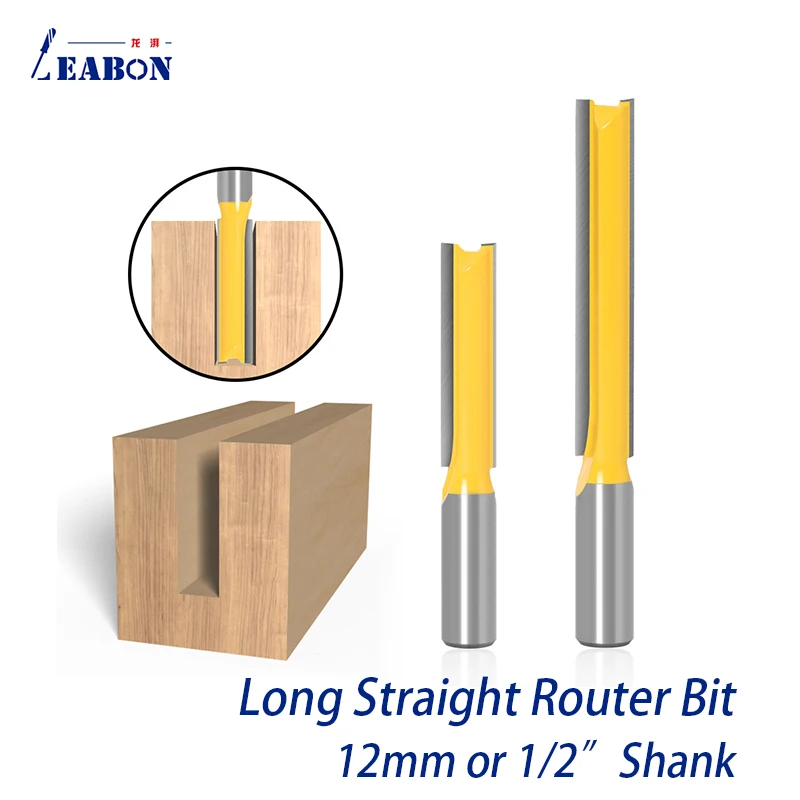 1/2 12mm Shank Long Straight Router Bit for Wood Tungsten Carbide Tipped Milling Cutter Engraving Machine Two Flutes