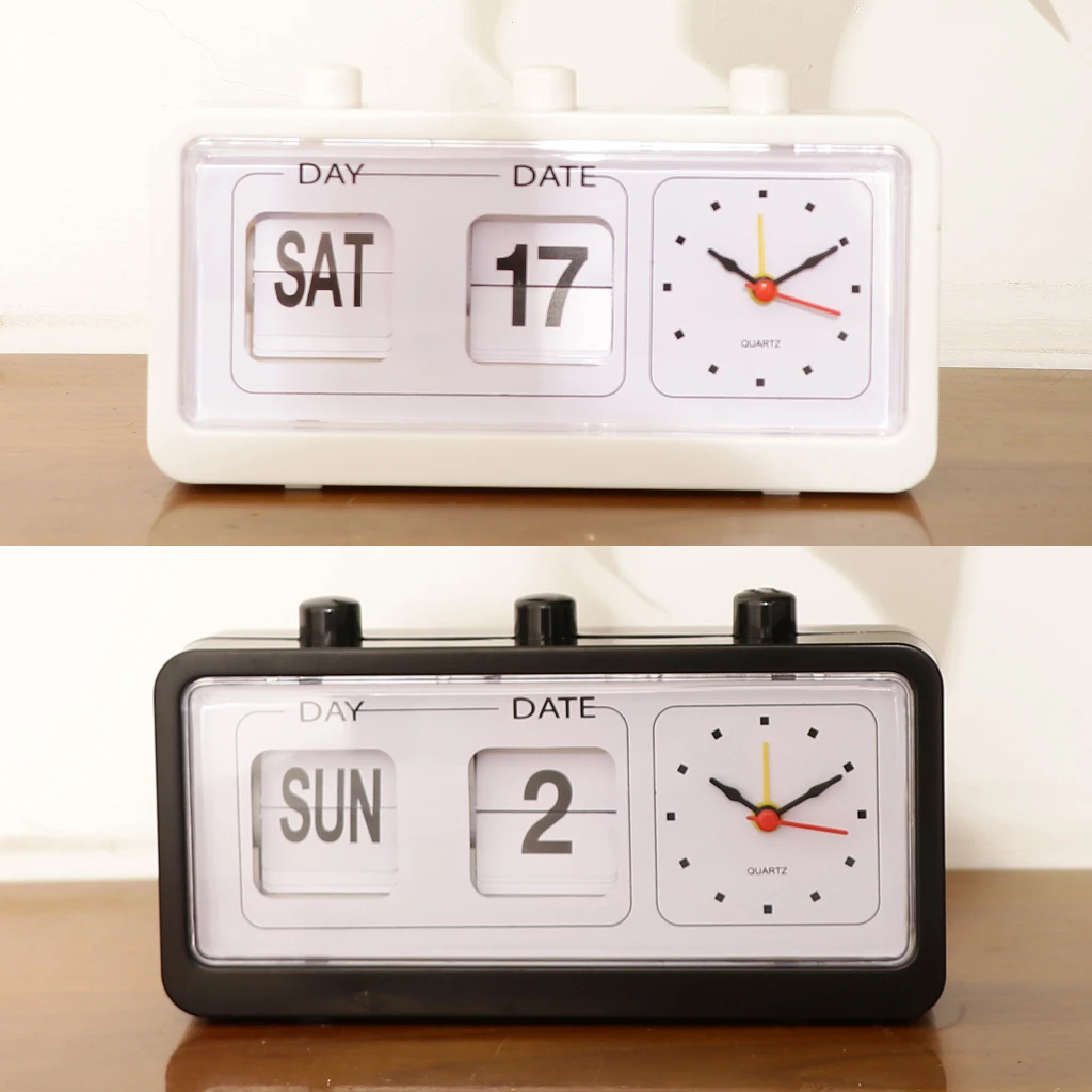 Auto Flip Down Clock Non-ticking Calendar Clock with Day Date Display