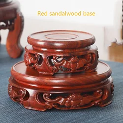 Red Sandalwood Base Stone Ornament Solid Wood Round Handicraft Teapot Flower Pot Vase Incense Burner Buddha Statue Mahogany Base