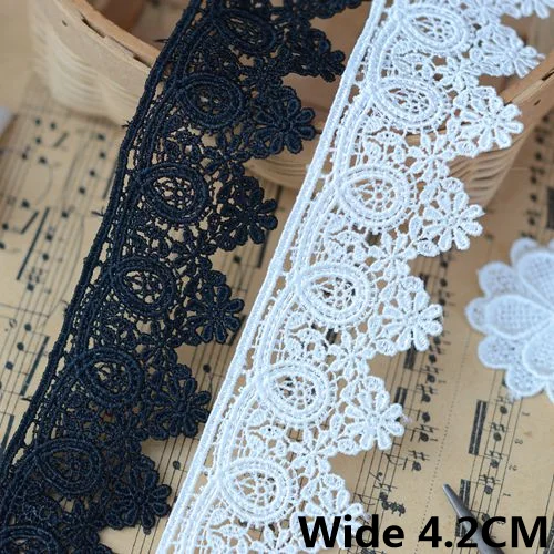 4.2CM Wide White Black Water Soluble Lace Exquisite Embroidered Fringe Ribbons Collar Trim Curtains Dress DIY Sewing Supplies